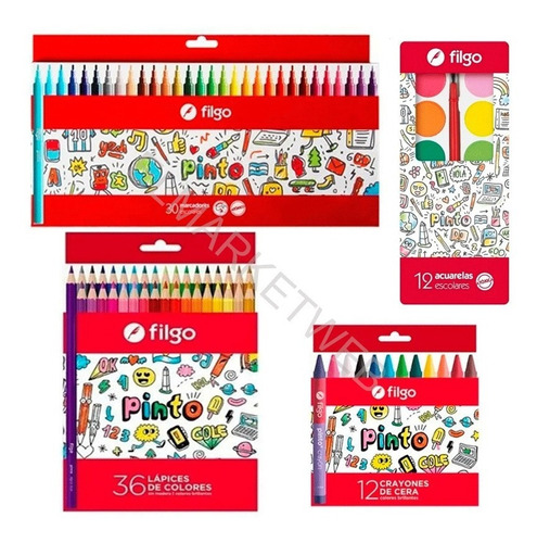 Set Escolar Filgo Lapiz Color - Acuarelas Marcador Crayones