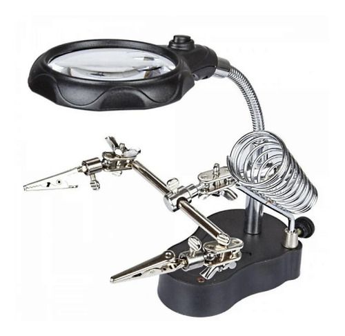 Lupa Lente Aumento Suporte Garras Para Bancada Mesa Com Led