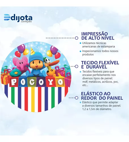 Painel Redondo 1,5x1,5m Pocoyo Desenho Infantil Balão Quarto