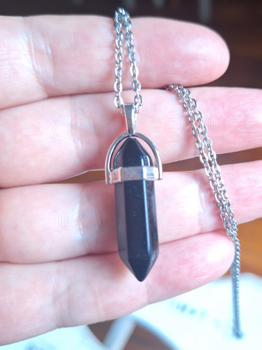 Dije Péndulo Bipolar De Onix Negro Con Cadena De Acero Quirú Negro