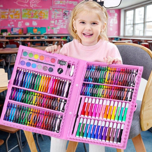 Maleta De Pintura Infantil Menina Estojo 150 Pç Para Colorir