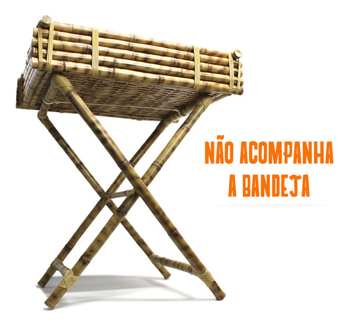 Pé De Apoio Cavalete Bandeja Cesto Bambu Base Suporte 74cm Cor Natural