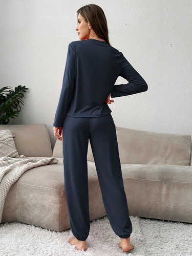 Conjunto De Pijama De Manga Larga Con Pantalones Deportivos