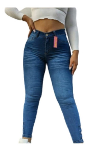 Jeans Mujer Elastizados Chupin Tiro Alto Con Botones Oferta