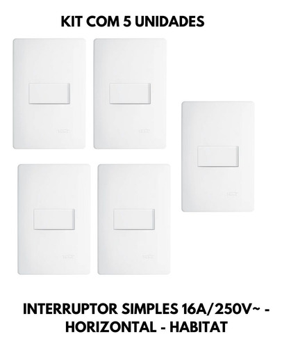 Kit 5 Interruptores Simples 16a/250v C/placa 4x2 Branco Fame