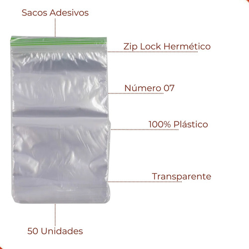 Saco Zip Lock Hermético Nº7 14x20cm Pacote Com 50 Unidades
