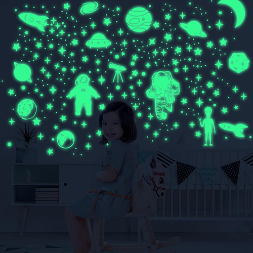 Kit Com 2 Cartelas De Adesivos Luminosos Espaço Astronauta Cor Néon