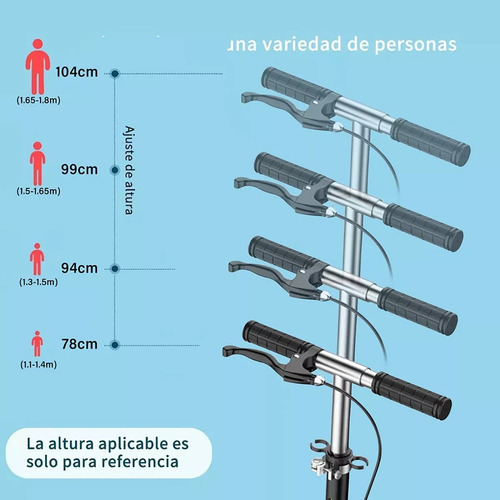 Scooter Monopatín De Pie Plegable Ajustable Jovenes Adultos Color Negro