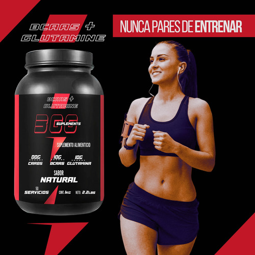 Aminoácidos Bcaas+glutamina 300suplements 1kg Varios Sabores Natural