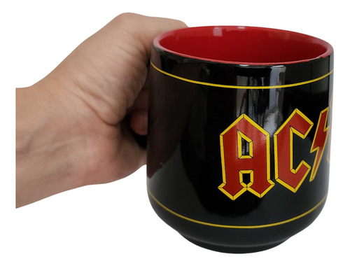 Caneca Ac/dc Logo Cerâmica Preta E Vermelha 410ml