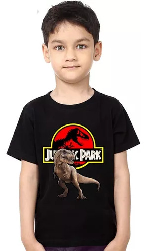 Remera Jurassic Park T-rex Negra Calidad Premium Infantil