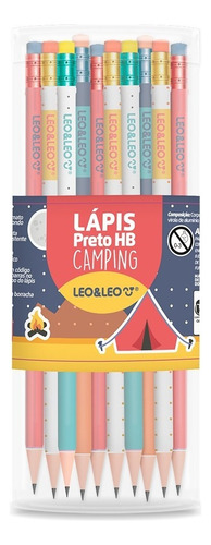 Lápis Preto Decorado Camping C/ 72 Un E Borracha Na Ponta