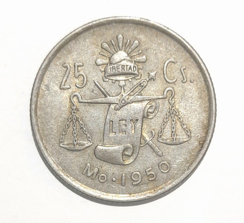 Moneda Plata Ley .300 25 Cts. Balanza 1950 C R 11 (Usado)