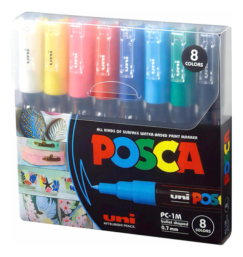 Ser X8 Marcadores Uni Posca 0.7 Mm. - Papelería Bonita