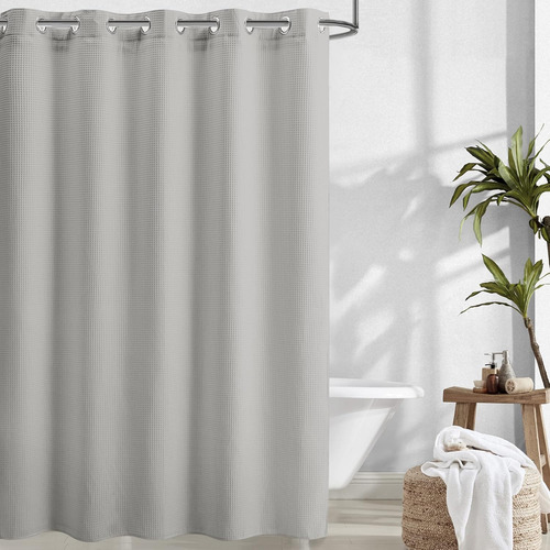 Cortina De Ducha Extra Larga Gofre Gris 180 X 218 Cm