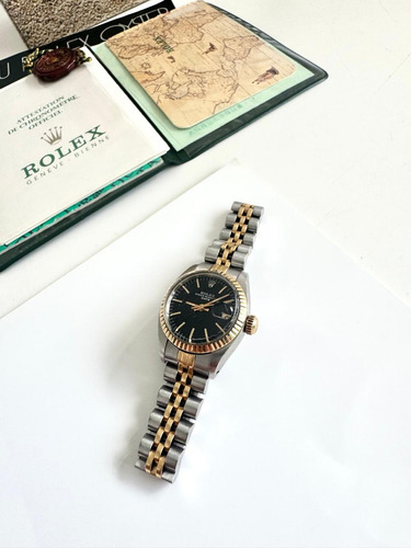 Reloj Rolex Date Dama Combinado 26 Mm Ref 6917 Full Set 1980 Plateado Y Dorado Dorado Negro (Usado)