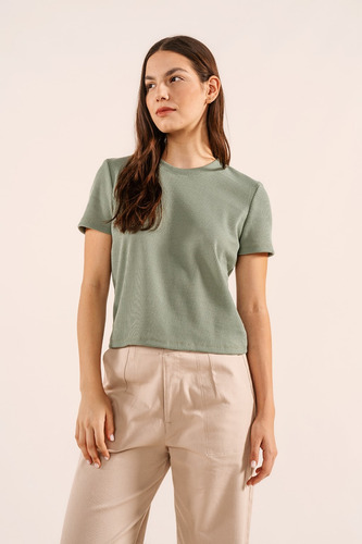 Remera Tela Waffle Casual Manga Corta Mujer Cica