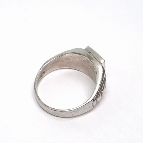 Imagen 4 de 7 de Anillo Plata Tipo Sello Cuadrado Con Piedra Azul