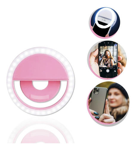 Flash Para Celular Luz Mini Ring Light Clipe Anel Led Rosa