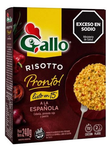 ! Arroz Gallo Risotto Pronto Española 15 Min Sin Tacc