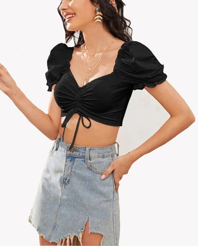 Blusa Crop Top Manga Farol