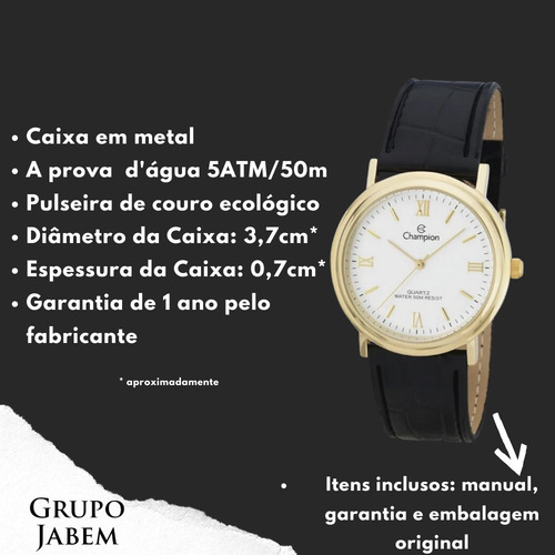 Relogio Masculino Dourado Champion Pulseira Couro Original