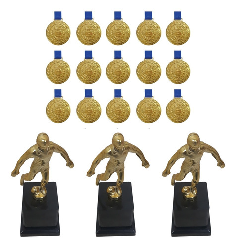 Kit C/15 Medalhas M43 + 3 Troféus Jogador Artilheiro