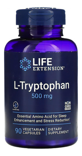 Life Extension Suplemento Alimenticio, L-triptófano 500 Mg, L-tryptophan 90caps Sin sabor