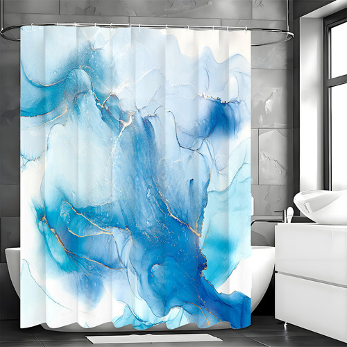 Cortina De Baño Impresa Con Lámina De Oro Azul, 180 * 180cm