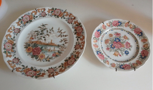 Dos Platos Flores Porcelana Española Pontensa