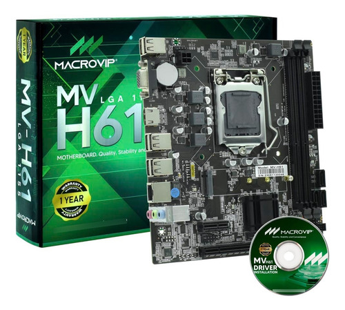 Placa Mãe Macrovip Mv-h61 / Lga 1155 Ddr3 1 Ano Cor Preto