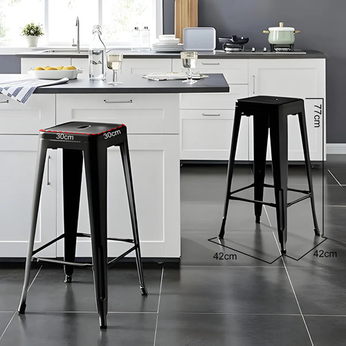 Set 4 Bancos Alto Tolix Industrial Metálico Barra Comedor Color Negro