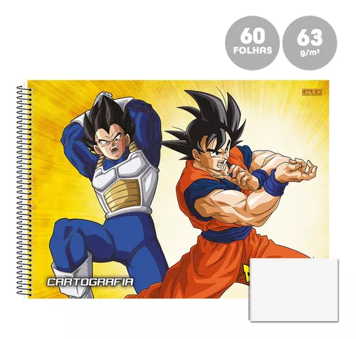 Caderno Cartografia Desenho 60fls Dragon Ball Vegeta/goku Sd