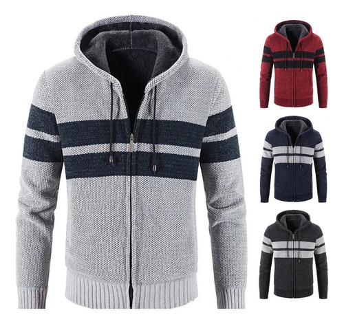 Suéter Con Capucha A Rayas Para Hombre, Suéter Con Bolsillos