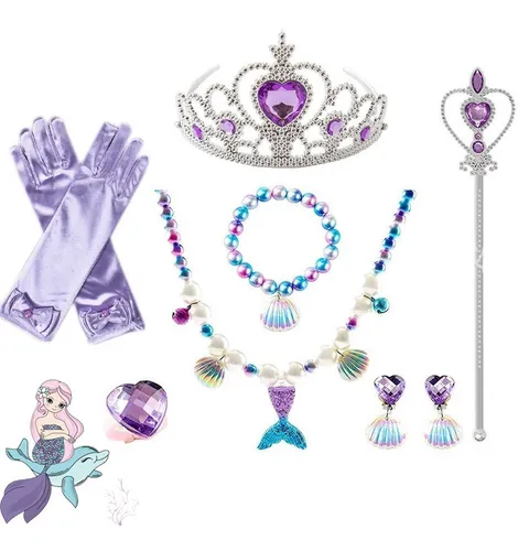 comprar Vestido De Diadema La Sirenita Princesa Diademas De Moda Accesorios Para Cabello Niñas Set Tiara Collar De Perlas Para Cumpleaños Fiestas Y Cosplay 7p