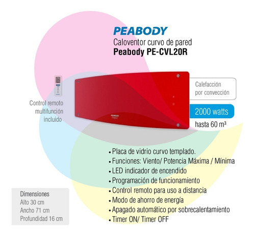 Imagen 2 de 7 de Caloventor Peabody Rojo De Pared Led Pe-cvl20r