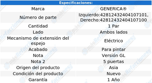 2 Espejos Elect P/pintar Generica I10 Del 2010 Al 2014