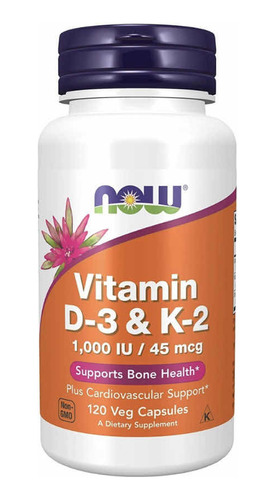 Vitaminas D3 & K2 - 120 Veg Capsulas Marca: Now Supplements