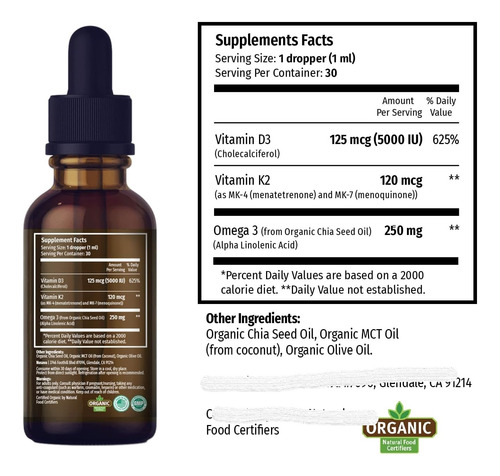 Vitamina D3 K2 Liquida Gotas Colecalciferol Max Absorción