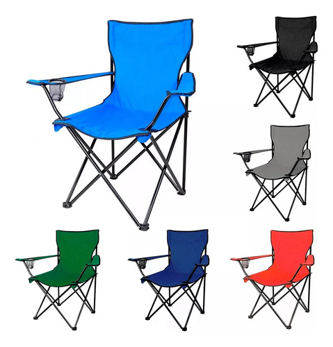 Silla Plegable Camping Porta Vasos Apoya Brazos Gris