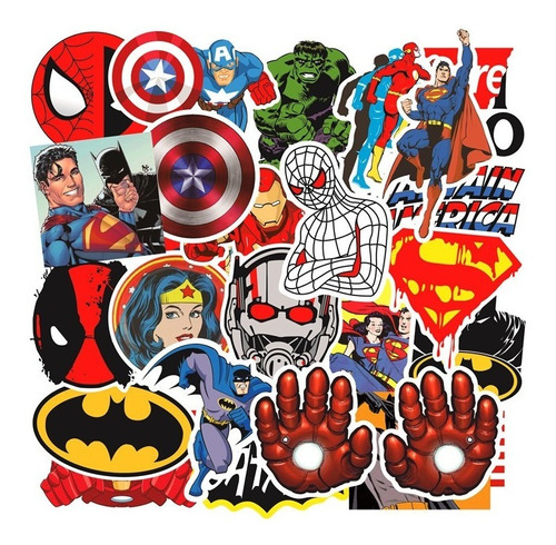 Super Heroes 50 Calcomanias Stickers Vinil Pvc Vs Agua