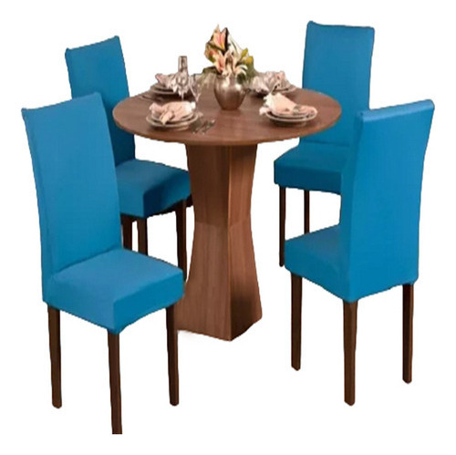 6 Capas Para Cadeira Jantar Com Elástico Imediato Cor Azul-turquesa
