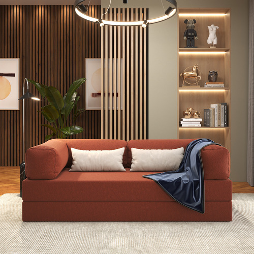 Pufe Sofá-cama Dobrável Terracota, Estrutura Metálica Industrial, Assento Confortável E Compacto, Ideal Para Sala, Quarto Ou Escritório, Funcional E Versátil Design Moderno Mod: Buble Flocos