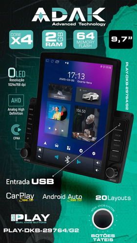 Multimidia Tesla Fit Wrv 15/21 Android 14 64gb Carplay 9.7p