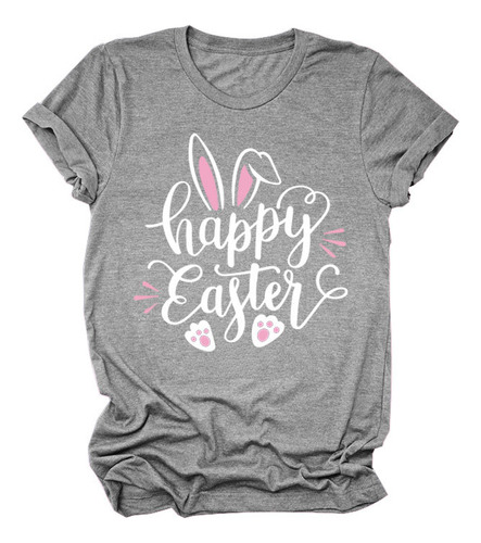 Playera Con Estampado De Feliz Pascua, Casual, Cuello Redond