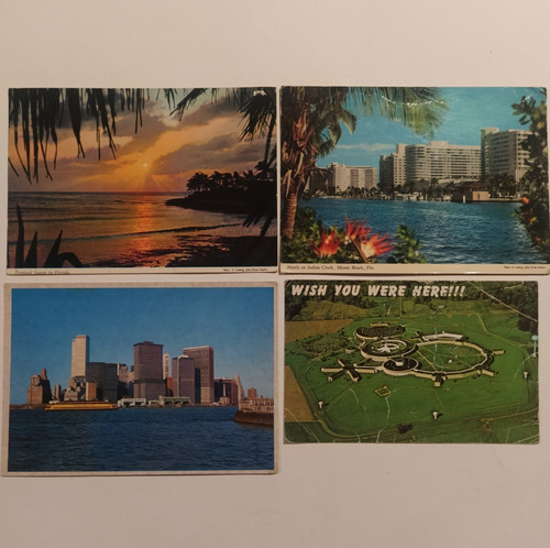 Lote 4 Postales Con Estampillas Estados Unidos Miami 1975