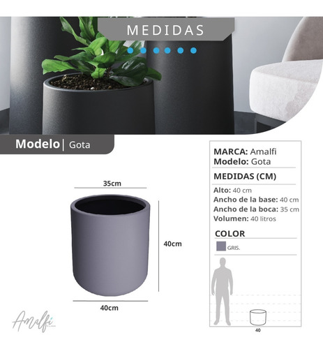 Maceta Plástica Grande Rotomoldeada Gota N 40 Moderna Amalfi