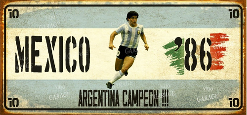 Cartel Chapa Vintage Retro Argentina Campeón Maradona 86