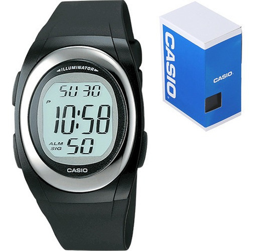 Imagen 1 de 7 de Reloj Casio Unisex Fe10 Caucho Negro Resistencia Al Agua Iluminación Azul