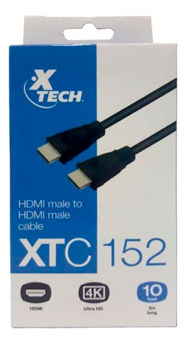 Cable De Video Xtech Xtc-152 Hdmi 1080p 10pies 3mts. Negro